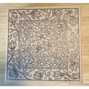 Magenta Rubber Wood Block Stamp, Floral Tile